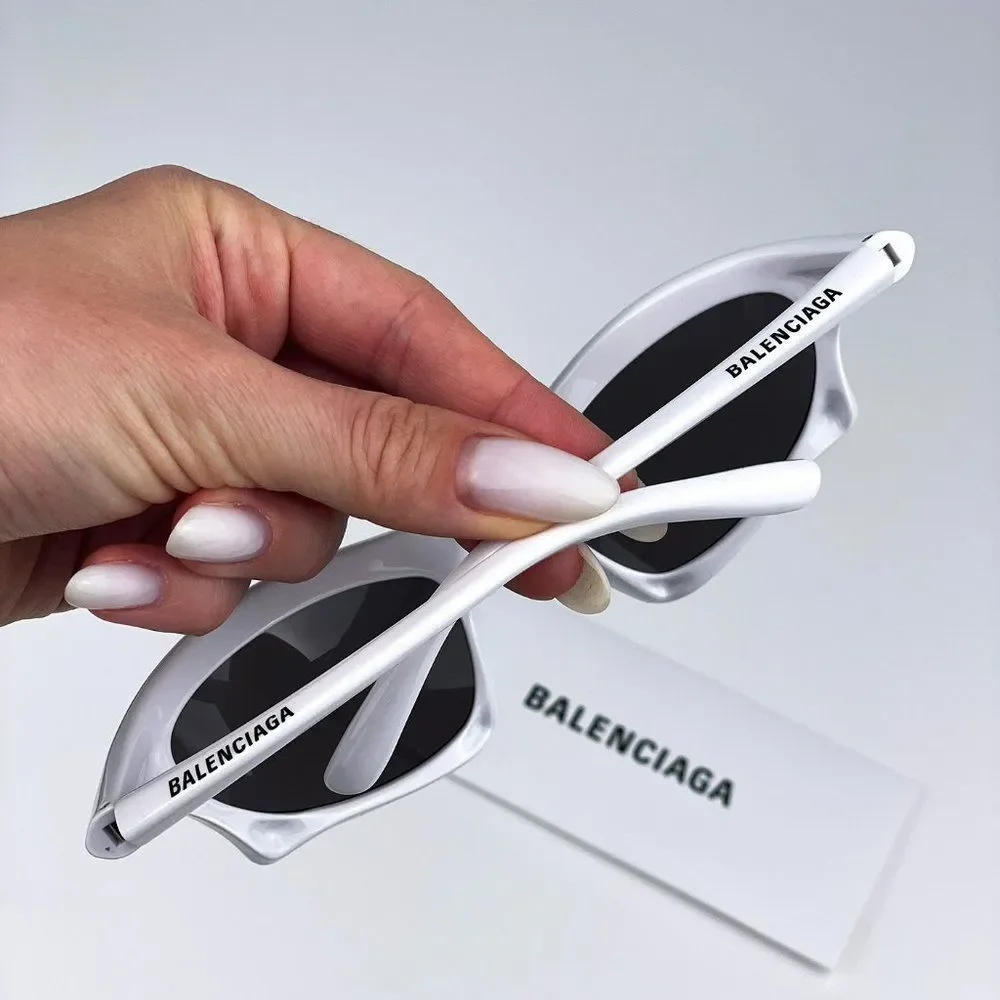 Balenciaga BB0229S 004 Sunglasses White Grey Bat Rectangle Unisex